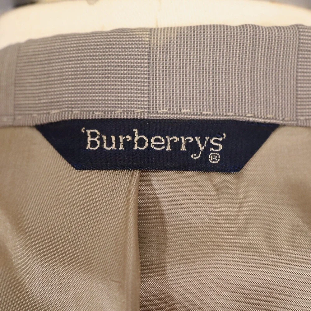 Burberrys Sport Coat Mens 43L Wool Beige Taupe Plaid Jacket Lined Blazer Vintage